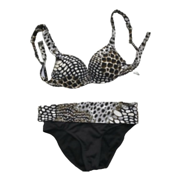 Kenneth Cole Black Shimmer Day Glow Push-up Bikini Sexy Modest Size Small - Picture 2 of 10